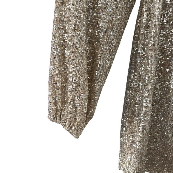Steve Madden Champagne Long Sleeve Sequined Dress - Picture 2 of 5